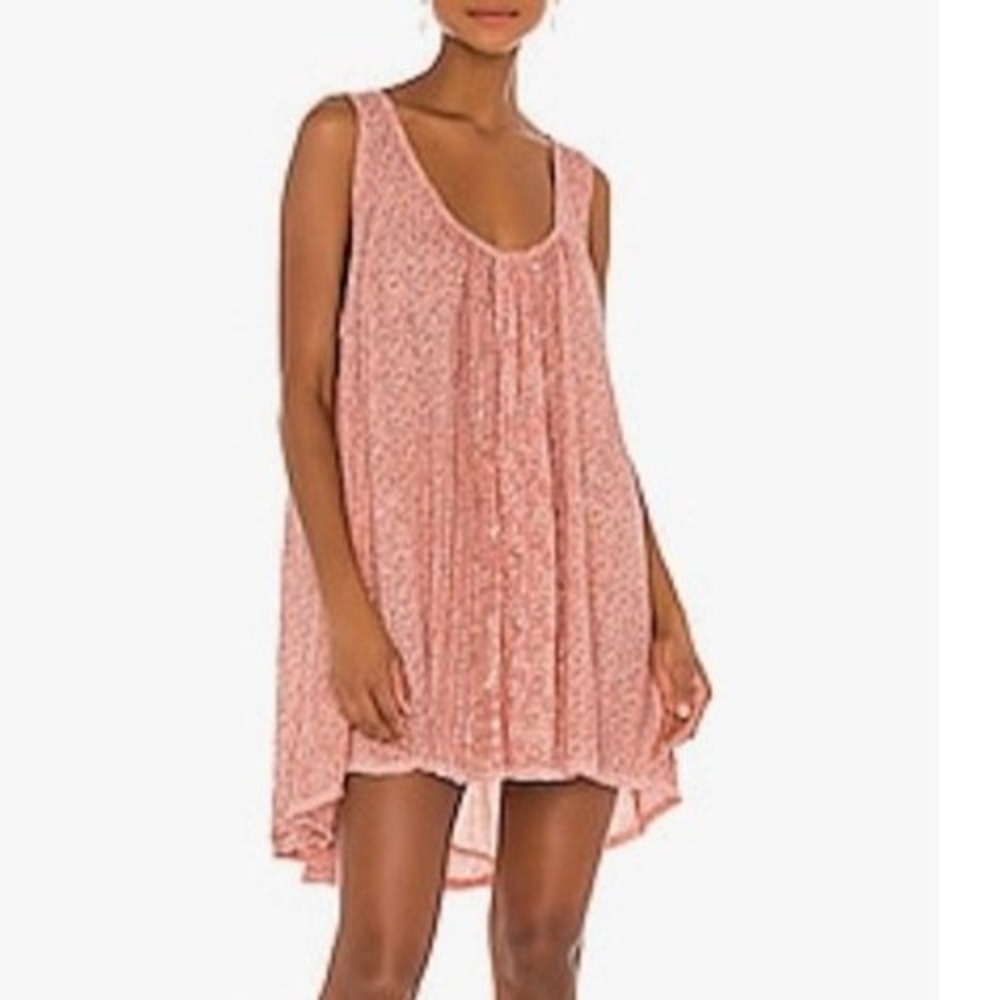 Free People Voile Trapeze Slip Dress Printed Peach Womens Large